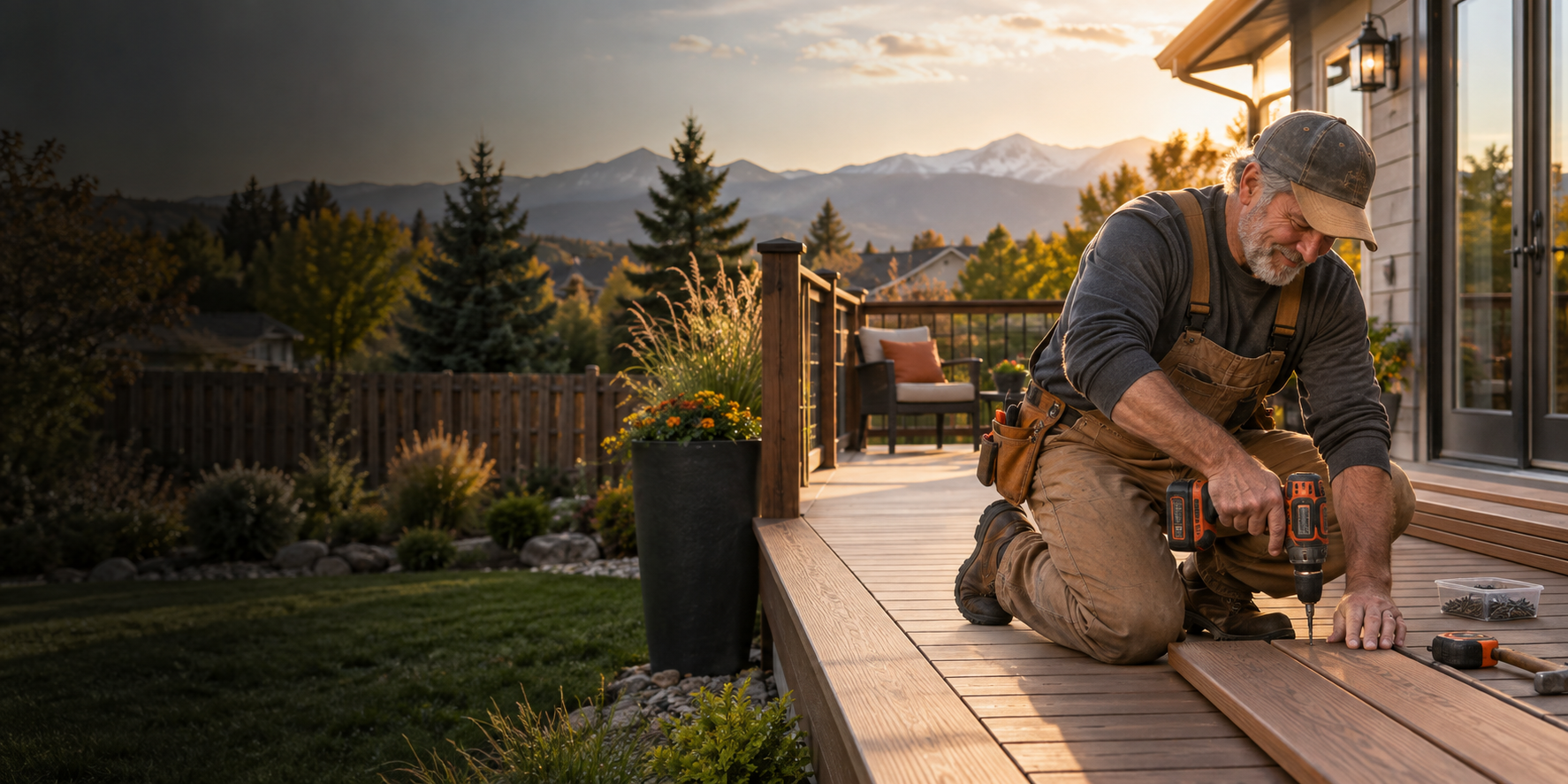 Experienced handyman completing a residential deck repair