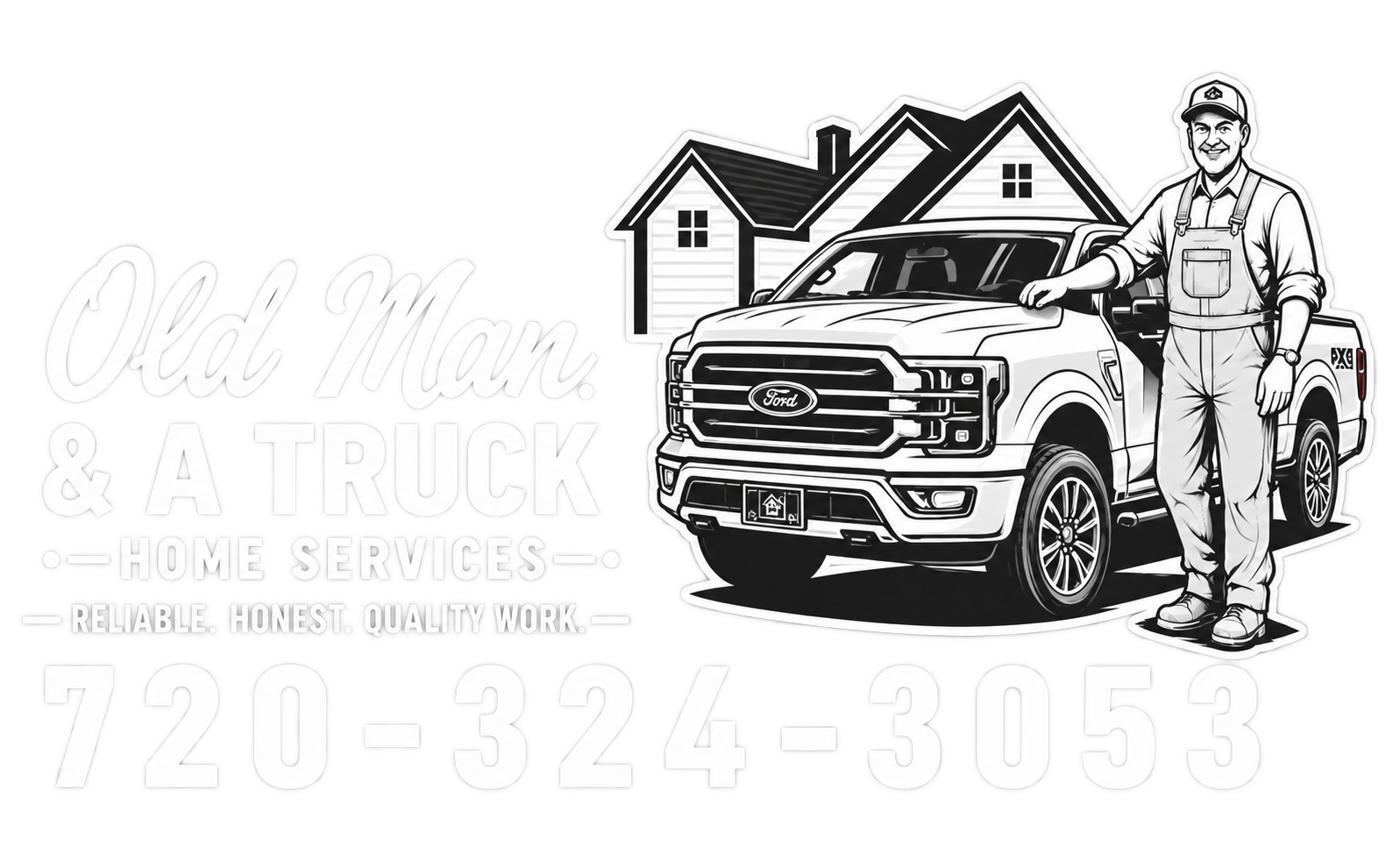Old Man & A Truck Home Services rectangular logo — Reliable. Honest. Quality Work. 720-324-3053